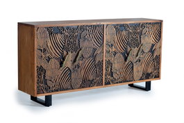 GINER Y COLOMER Aparador de Madera de Acacia Color Natural con Detalles Negros y Patas de Metal 190 cm